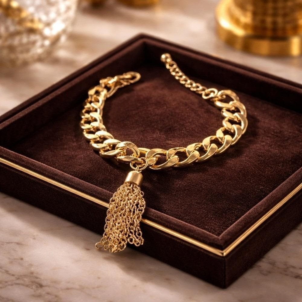 Vintage Gold Tone Chain Bracelet with Tassel - Picture 1 of 3
